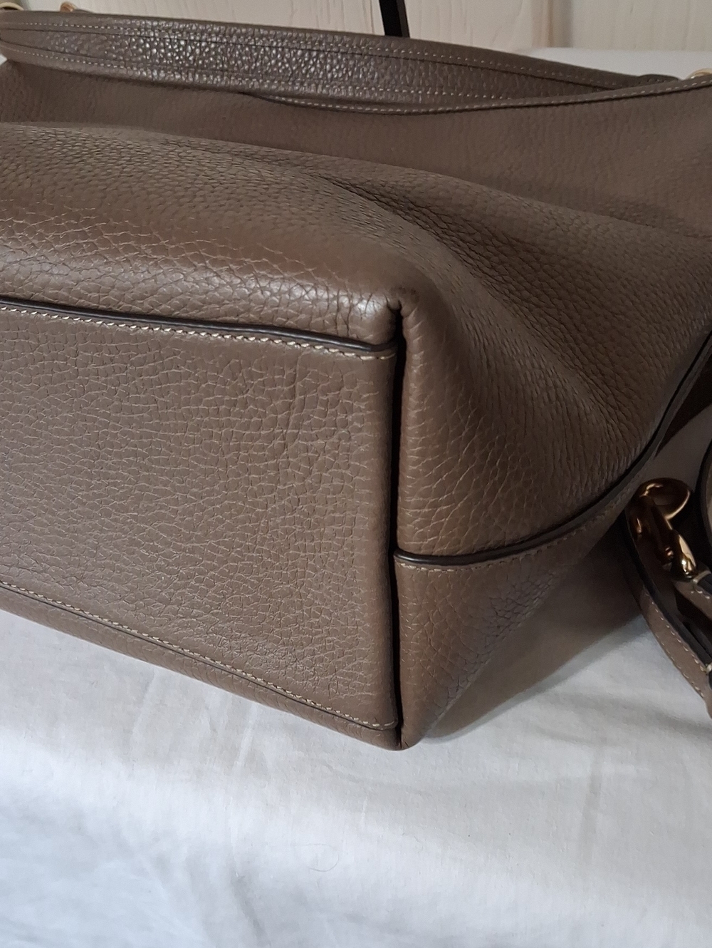 COACH Stone Color Leather Large Laurel Shoulder Bag Gold Tone Hardware - Picture 10 of 16